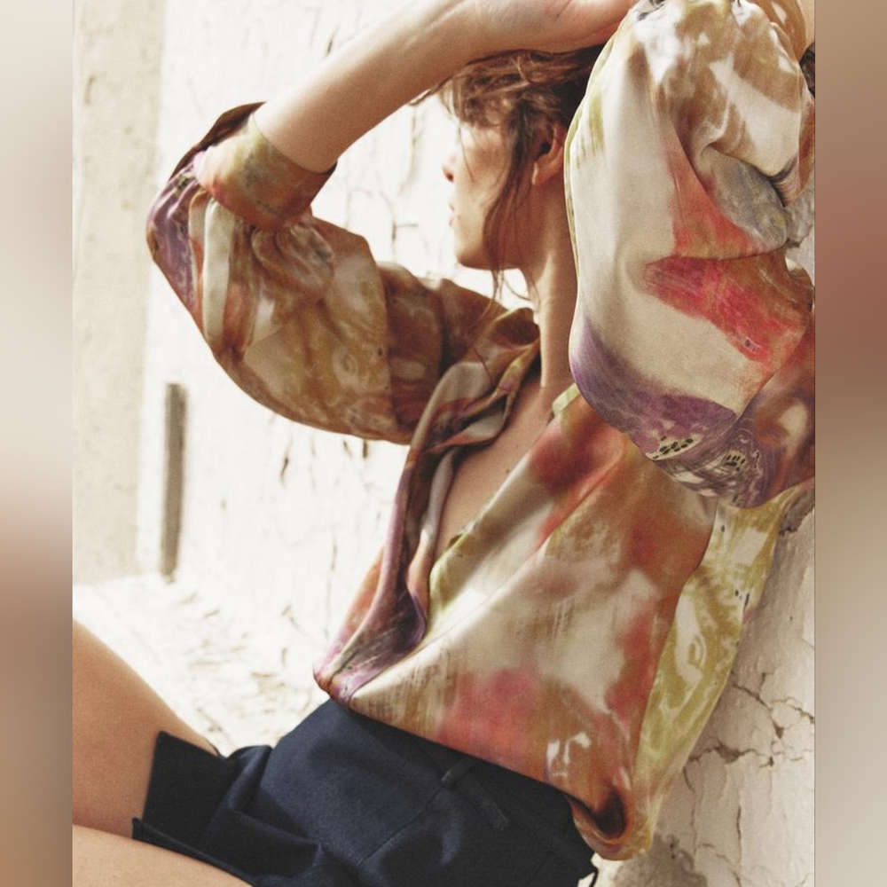 ZARA BLURRY PRINT SATIN EFFECT SHIRT